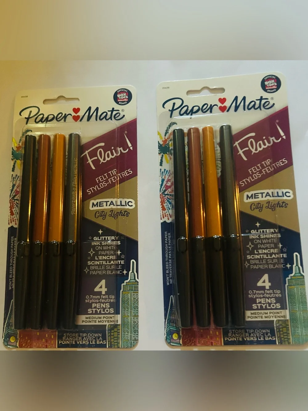 New 2 Packages Paper Mate Flair Felt Tip “Metallic City Lights” Flairs Mexico